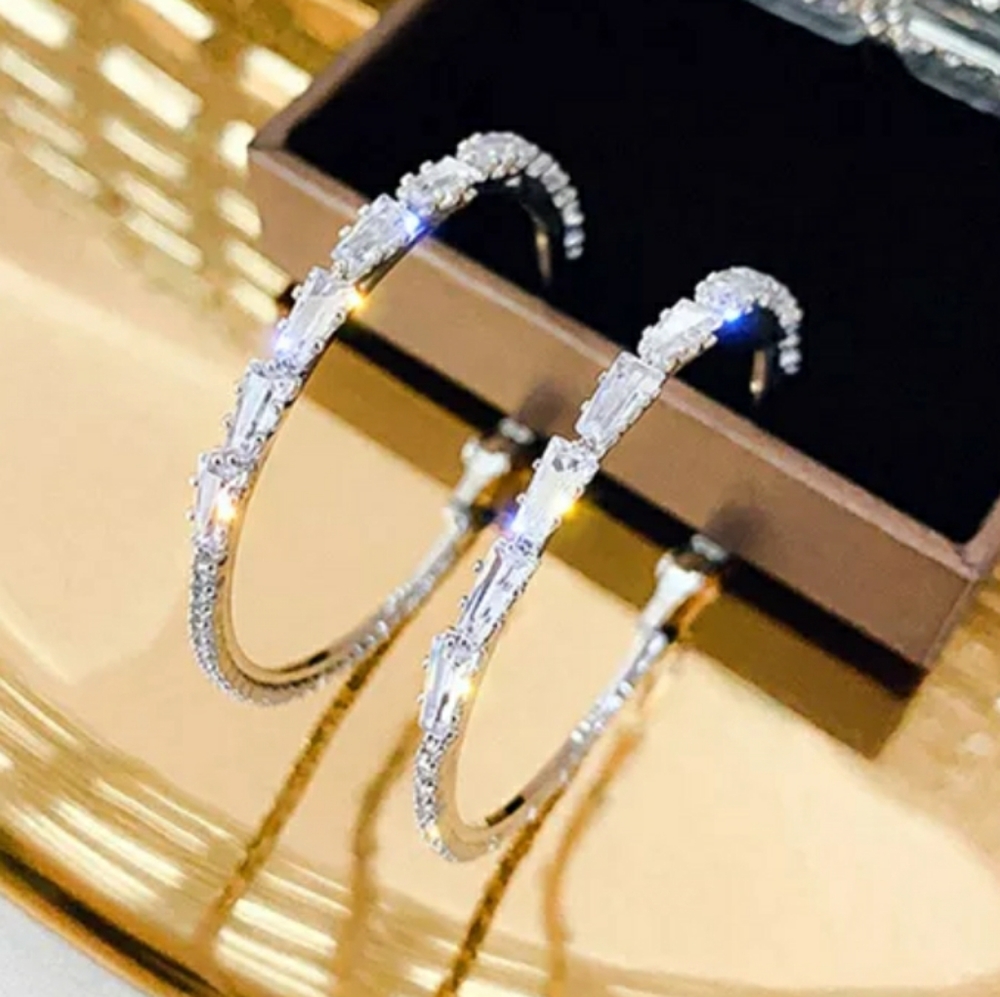 New Silver Geometric Hoop Earrings - Picture 3 of 5